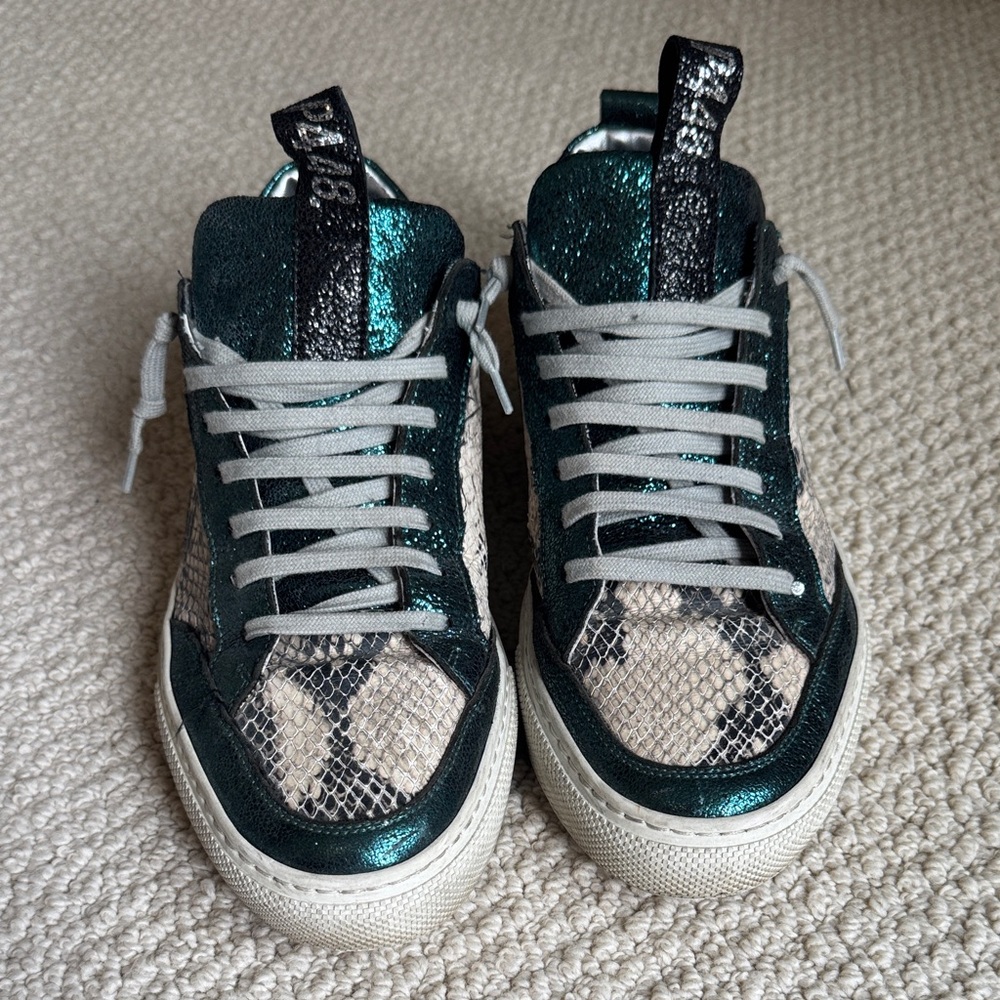 P448 Teal and Snake Print Sneakers